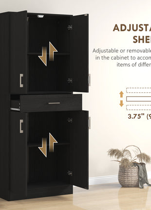 71" Kitchen Cabinet with Drawer and Adjustable Shelf, Freestanding Tall Kitchen Pantry, Distressed Black