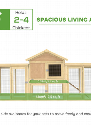 Wooden Chicken Coop ith Nesting Box, Double Runs, Removable Tray, Ramp, for Garden Backyard