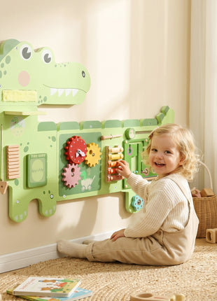 Busy Board Panels Wall-Mounted Montessori Sensory Toys Sensory Wall MDF 87 x 52 x 5.5 cm Dinosaur, Green