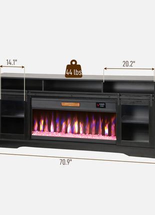 Fireplace TV Stand for TVs Up to 80 Inch, TV Console with Electric Fireplace, Open Storage and Side Cabinets, Black