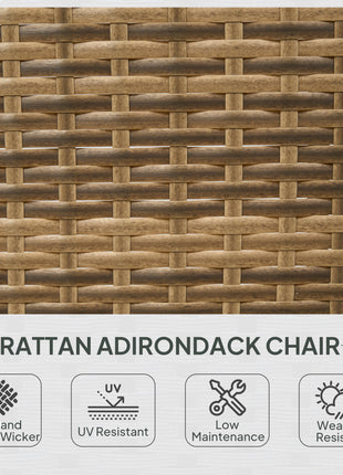 Patio Adirondack Chair with Rattan Wicker, Soft Cushions, Tall Curved Backrest for Deck or Garden, Dark Blue
