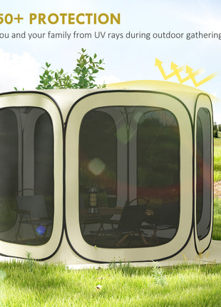 11 x 11ft Pop Up Screen Tent, UPF50+ Portable Camping Gazebo Screen House with Carry Bag, Beige