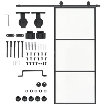 36" x 84" Sliding Door with Hardware Kit, Handle, & Track, Frosted Tempered Glass Door, Easy Installation