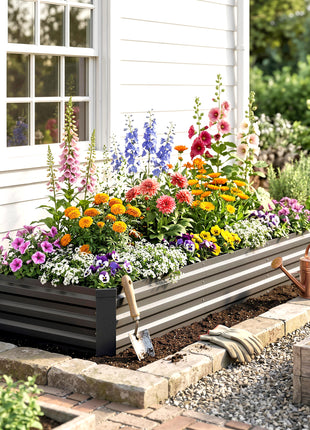 8x2x1ft Galvanized Raised Garden Bed Kit with Safety Edging for Flowers, Herbs and Vegetables, Dark Gray
