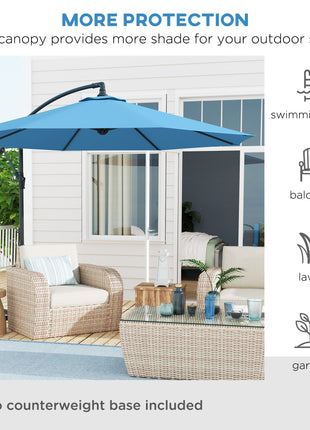 10' Cantilever Tilt Offset Patio Umbrella w/ UV & Water Safe Material & Cross Base (Weight Not Included), Blue