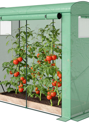 Mini Greenhouse, Portable Greenhouse with Roll-Up Door and 2 Mesh Windows, PE Cover, 78.7" x 29.5" x 74", Green