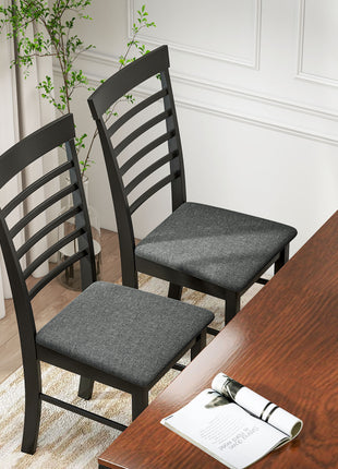 Wooden Dining Chairs Set of 2, Farmhouse Upholstered Kitchen Chairs with Rubber Wood Frame, Black and Gray