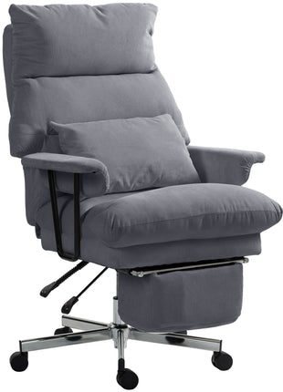 Executive Office Chair with Lumbar Support, Footrest, High Back Reclining Overstuffed Desk Chair with, Gray