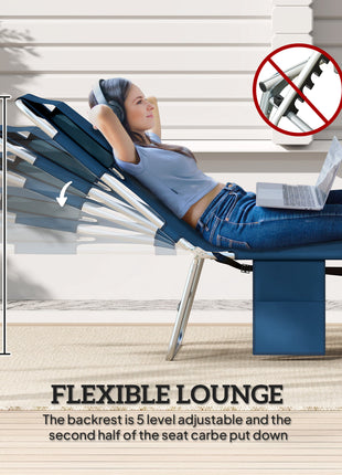 2 Tanning Chairs with Face Hole, 5-Level Adjustable Outdoor Chaise Lounge Chair with Pillow for Beach, Pool, Dark Blue