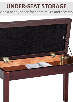 Piano Bench, Duet Piano Chair with Faux Leather Padded Cushion and Wooden Frame, Button Tufted Keyboard Bench, Brown