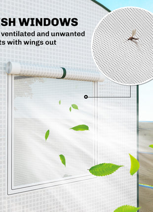 Mini Greenhouse, Portable Greenhouse with Roll-Up Door and 2 Mesh Windows, PE Cover, 78.7" x 29.5" x 74", White