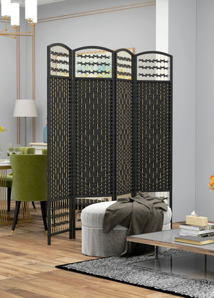 4 Panel Room Divider, Folding Screen, 5.6', Black