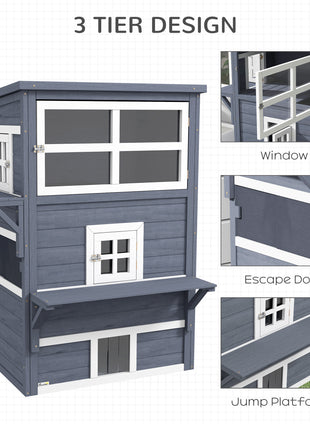 Cat House, Outdoor 3-Tier Kitty Shelter, Weather Resistant, w/ Escape Door