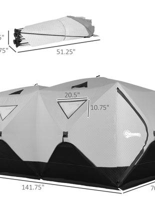 5-8 Person Ice Fishing Shelter, Pop-Up Ice Shanty Tent, Insulated Portable Tent with 2 Doors & Carrying Bag, Light Gray