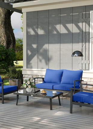 Patio Chair Cushions Set of 4 with Seat & Backrest, Fade Resistant Seat Replacement Cushion Set, Navy Blue