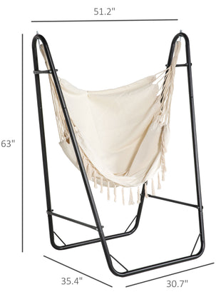 Hammock Chair with U Shape Stand, Hammock Swing Chair with A Side Pocket, Cream White