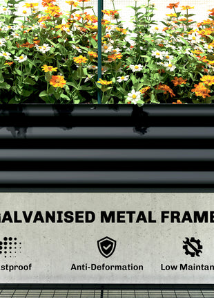 Galvanised Raised Garden Bed with Greenhouse Cover, Metal Elevated Garden Bed with Bed Liner, Bottom Shelf, Black