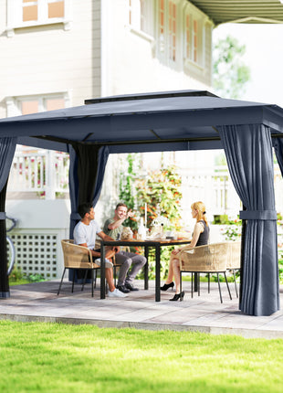 10' x 12' Outdoor Patio Gazebo, Soft Top Gazebo Canopy Shelter with Curtains, Netting, Steel Frame, Hooks, Blue