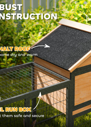 Wooden Rabbit Hutch Outdoor, 85" Large Bunny Cage with Steel Run, Removable Plastic Tray, Asphalt Roof, Ramp