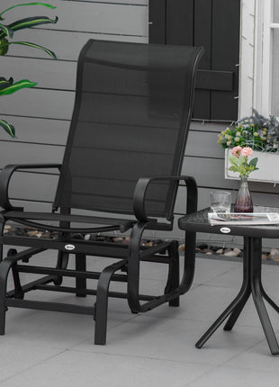 Outdoor Patio Sling Fabric Swing Glider Rocker Chair with Smooth Rocking Arms, Black