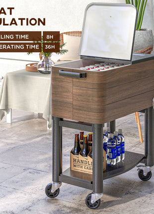 60 Quart Outdoor Cooler Cart, Rolling Ice Chest with Bottom Shelf and Bottle Opener for Backyard, Deck, Poolside Party