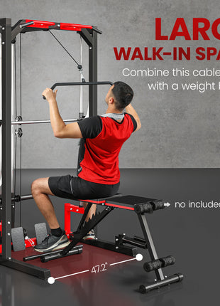 Smith Machine Power Rack with Pull Up Bar, Lat Pull Down System, Landmine, Squat Rack, Barbell Bar, for Home Gym