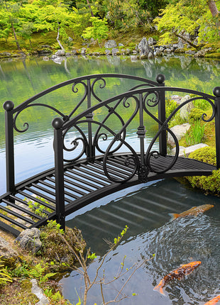 Garden Bridge 3.3FT, Decorative Classic Backyard Pond Bridge with Safety Railings Black