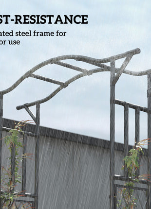 Garden Arch, PE-Coated Steel Garden Arch Trellis with Extended Top, Black