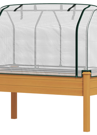Raised Garden Bed with PE Greenhouse Cover Outdoor Planter Box for Herbs and Vegetables, 48 x 22 x 46 inch, Sand