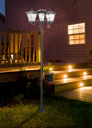 Outdoor Lamp Post Lights, Triple Head Solar Powered Lamp, Street Vintage Solar Post Lamp, for Backyard, Garden Pathway, Driveway, 72 Inches