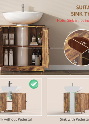 Bathroom Vanity Cabinet, Under Sink Bathroom Cabinet with 2 Doors and Adjustable Shelf, Rustic Brown