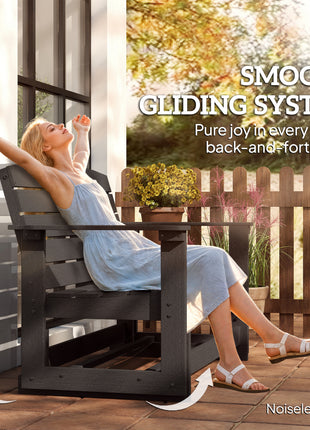 Patio Glider Bench w/ HDPE Slatted Double Rocking Chair, Black