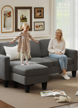 Sectional Sofa, L Shaped Couch, with Reversible Chaise or Ottoman, Dark Gray