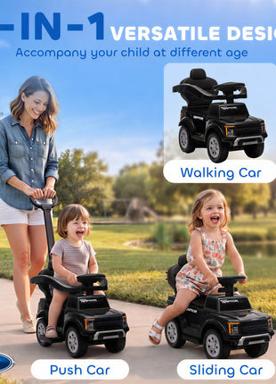 3 In 1 Licensed Ford Kids Push Car with Push Handle, Horn, Sound, Secure Bar, Storage, for Toddlers 18-36 Months, Black