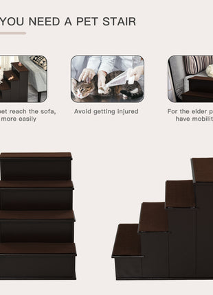 Pet Stairs, Small Pet Steps with Cushioned Removable Covering for Dogs and Cats Up To 22 lbs, Brown