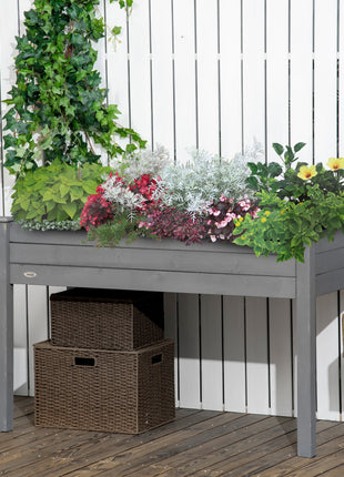 48" Raised Garden Bed, Elevated Wooden Planter Box with Holes for Vegetables, Herb, Flowers for Backyard, Dark Gray