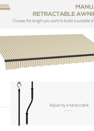 12' x 10' Retractable Awning, 280gsm UV Resistant Sunshade Shelter for Deck, Balcony, Yard, Beige and White