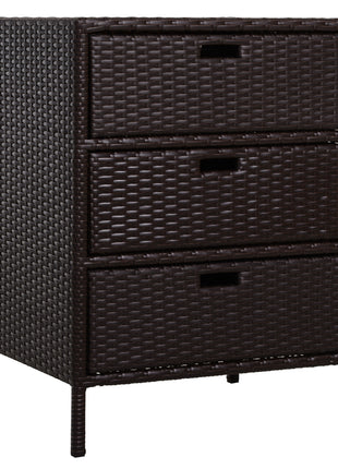 Patio PE Rattan Storage Cabinet, Wicker Pool Cabinet Organizer, Outdoor Towel Rack for Pool with 3 Drawers, Brown