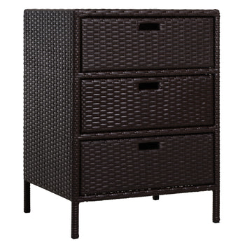 Patio PE Rattan Storage Cabinet, Wicker Pool Cabinet Organizer, Outdoor Towel Rack for Pool with 3 Drawers, Brown