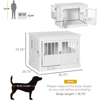 Wooden Dog Crate End Table, Dog Crate Furniture with Triple Doors, Puppy Crate for Small Dogs Indoor Use, White