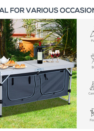 47" Portable Camping Table Aluminum Picnic Folding Camping Table with Carrying Handle and Storage Organizer