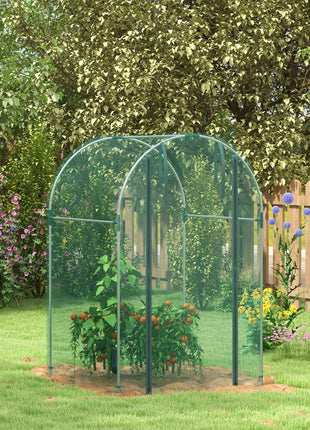 Galvanized Steel Crop Cage, Plant Protection Tent with Zippered Door, 4' x 4', Green