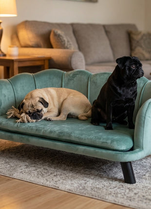Pearl Design Pet Sofa for Medium and Large Sized Dogs, Pet Bed with Cushion and Solid Wood Legs, Green