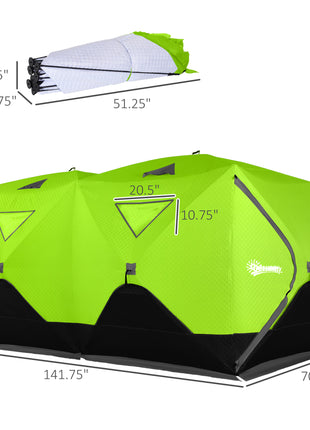 8 Person Ice Fishing Shelter, Pop-Up Ice Shanty Tent, Insulated Portable Tent with 2 Doors & Carrying Bag, Bright Green