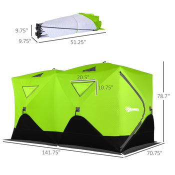 8 Person Ice Fishing Shelter, Pop-Up Ice Shanty Tent, Insulated Portable Tent with 2 Doors & Carrying Bag, Bright Green