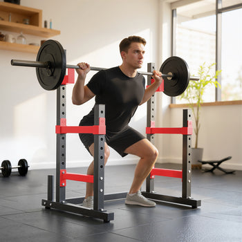 Adjustable Squat Rack, 660lbs Multi-Functional Bench Press Rack for Weight Lifting Home Gym Strength Training, Red
