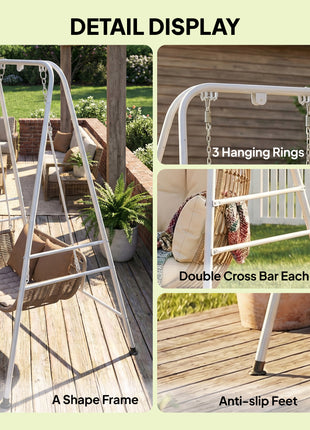 Hammock Chair Stand  Indoor and Outdoor Use with Anti-Slip Foot Pads, 2 Carabiners, White