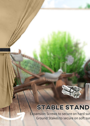 11' x 11' Outdoor Gazebo, Double Roof Patio Gazebo with Curtains, Church Windows, Galvanized Steel Frame, Beige
