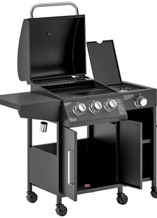 3 Burner Propane Gas Grill with Side Burner Barbecue Grill with Shelves, 9.5 KW Output, 310 Sq. in. Cooking Area