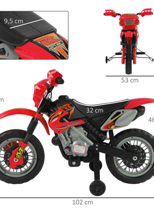 6V Kids Motorcycle, Electric Motorcycle with Dirt Bike Style, Street Bike Design Battery Powered Ride On Toy with Training Wheels, Headlight, Music, Ages 5-8, Red